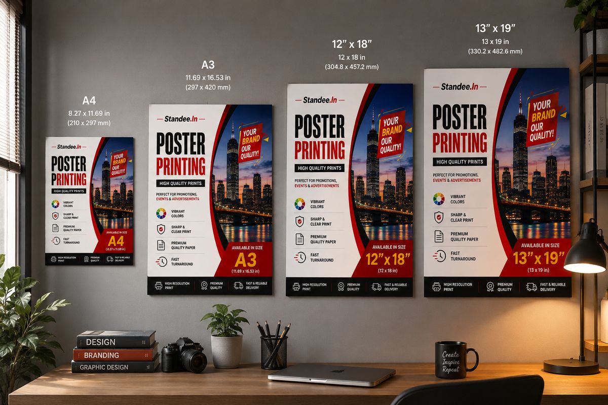 Poster printing sizes A4 A3 12x18 13x19 comparison