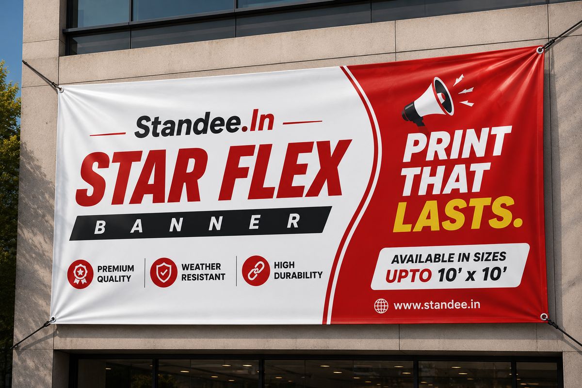 Starflex banner with eyelets installed on building